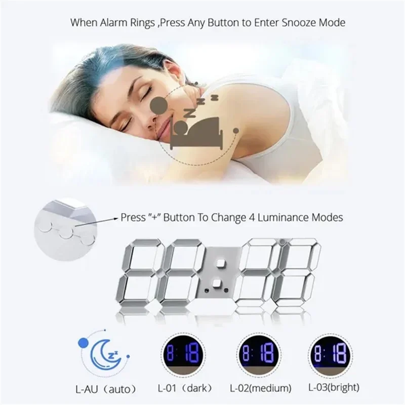 Lighting Home Decor Wall Clocks - Dekoracja do sypialni 3D cyfrowy zegar