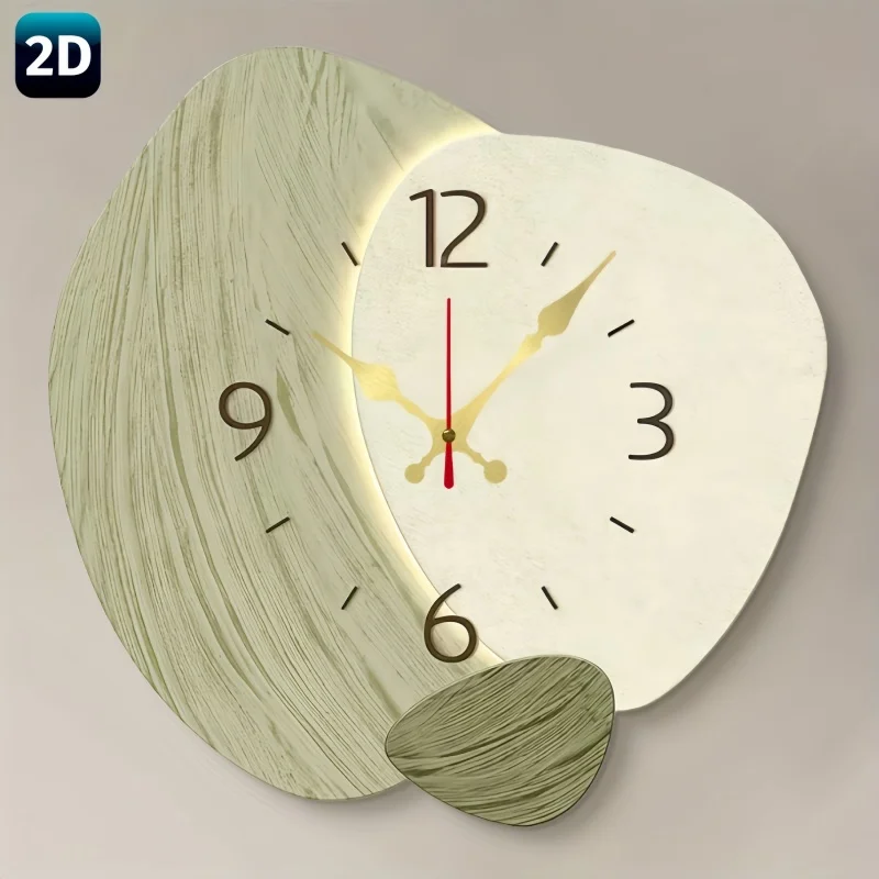 Lighting Home Decor Wall Clocks - Płaski, drewniany, cichy zegar ścienny 2D
