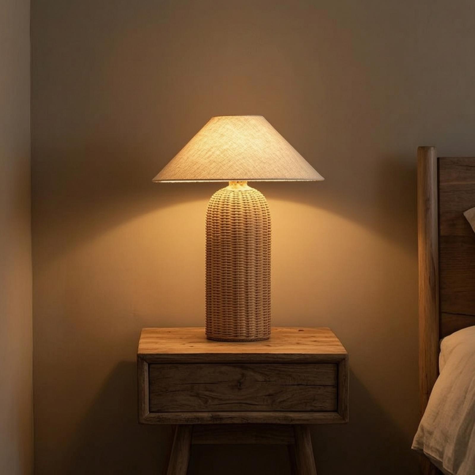 Lighting Decoration In Bedroom - Lampka nocna z rattanową podstawą i