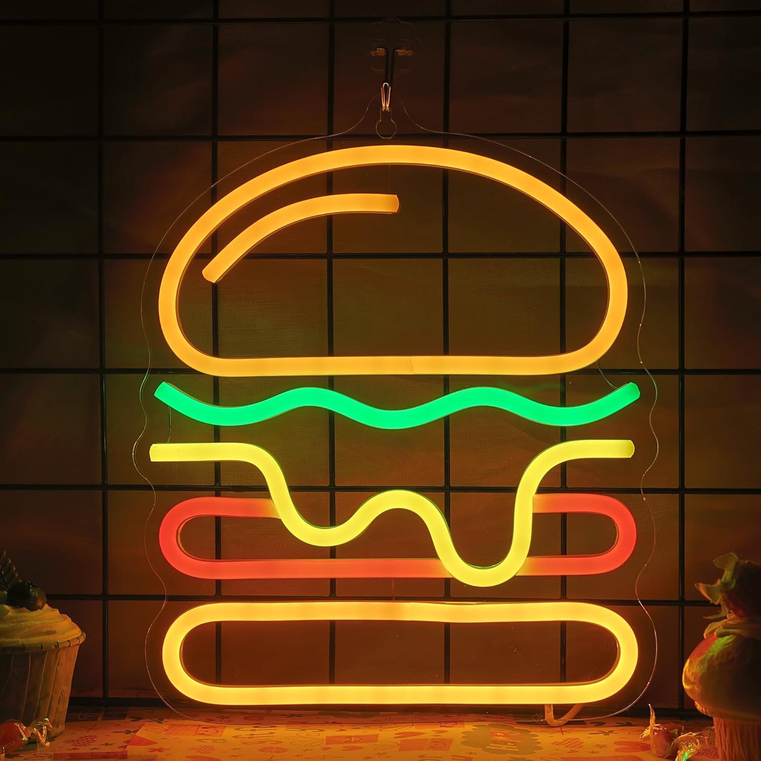 Neon Burger z Warstwowym Serem – Lighting Home Decor Ideas recenzja i cena